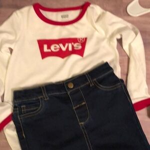Levi’s t shirt. 3T, (nwot)Crown & Ivy pants,24mo